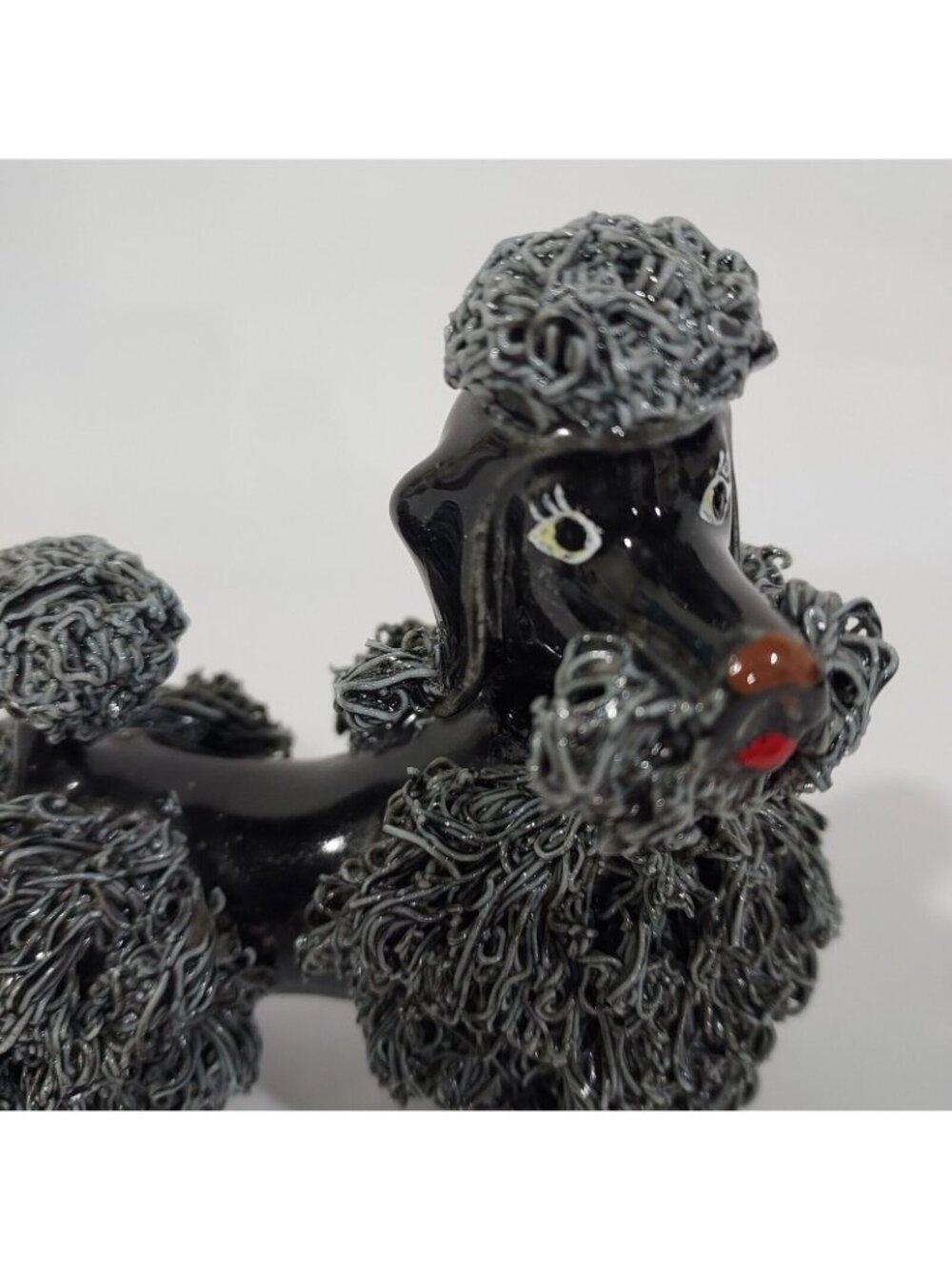 MCM Spaghetti Poodle Standing Dog Figurine Black Base Gray Fur 1950's - Picture 7 of 14